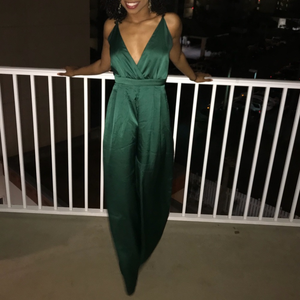 Satin green jumpsuit